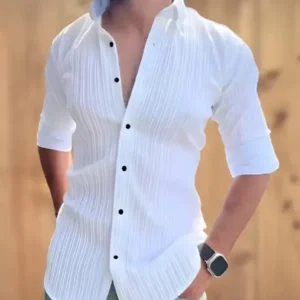 Men Regular Fit Striped Button Down Collar Casual Shirt