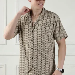 Men Regular Fit Self Design Lapel Collar Casual Shirt