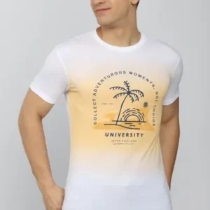 Men Graphic Print Round Neck Cotton Blend White T-Shirt